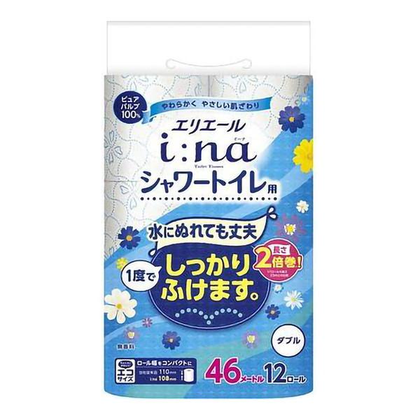 大王製紙 エリエール i:na イーナ シャワートイレ用2倍巻12ロール ダブル トイレットペーパー面倒なトイレットペーパーの交換回数削減 4902011824179 紙製品:トイレットペーパー:パルプ広告文責：アットライフ株式会社TEL ...