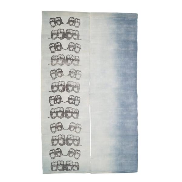 暖簾-のれん 麻100％ ふくろう紺ぼかし n-66 : 作務衣と甚平和専門店