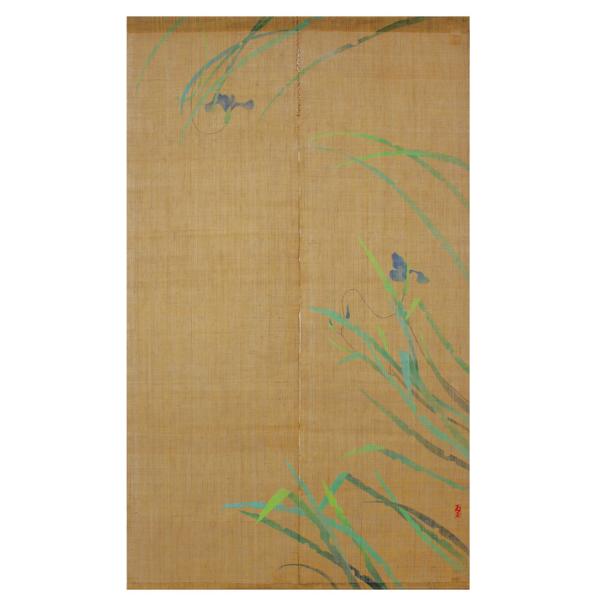 麻　暖簾　菖蒲 暖簾 のれん 麻100％ 若沖のれん 花菖蒲 UN-E-69 88×150cm 日本製