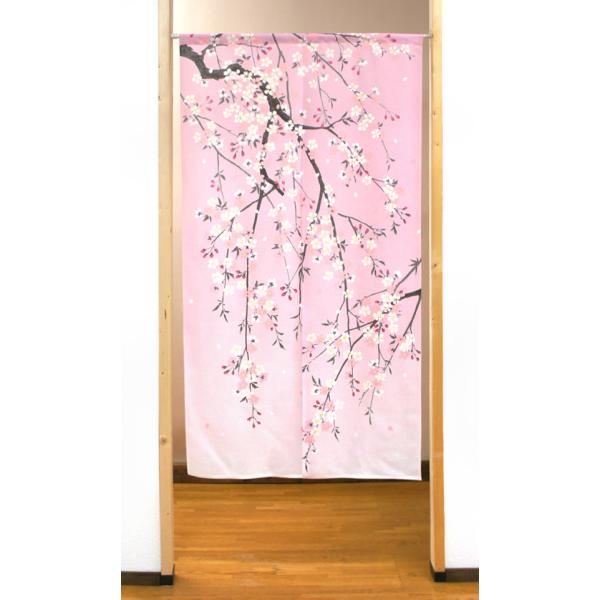 しだれ桜の暖簾 のれん おしゃれ ロング丈 ロング 和風 暖簾 桜柄のれん 桜 夜桜