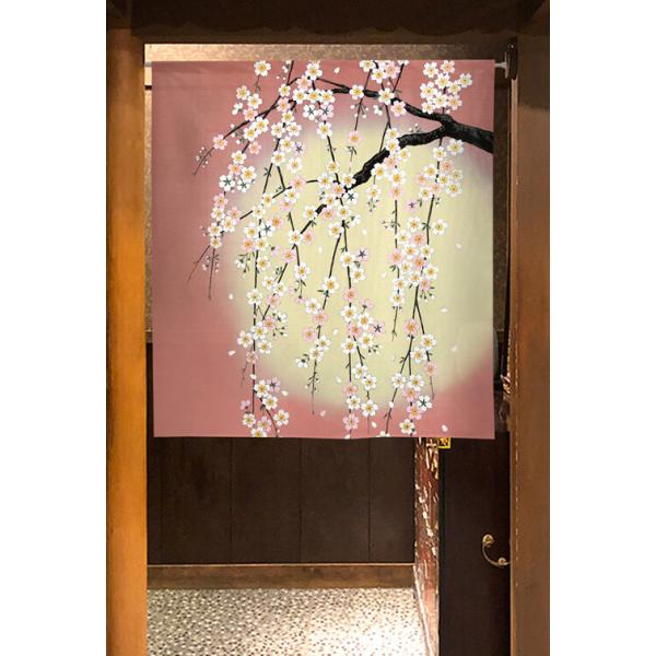 しだれ桜の暖簾 暖簾 のれん しだれ桜と月 85×丈90cm 99771 日本製 間仕切り カーテン