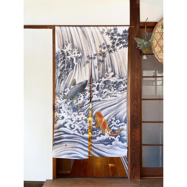 のれん　ぶどう　葡萄　麻 のれん 暖簾 目隠し 間仕切り タペストリー 暖簾 のれん 85X150cm 本縫いのれん「N 鯉の滝登り」99831 間仕切り