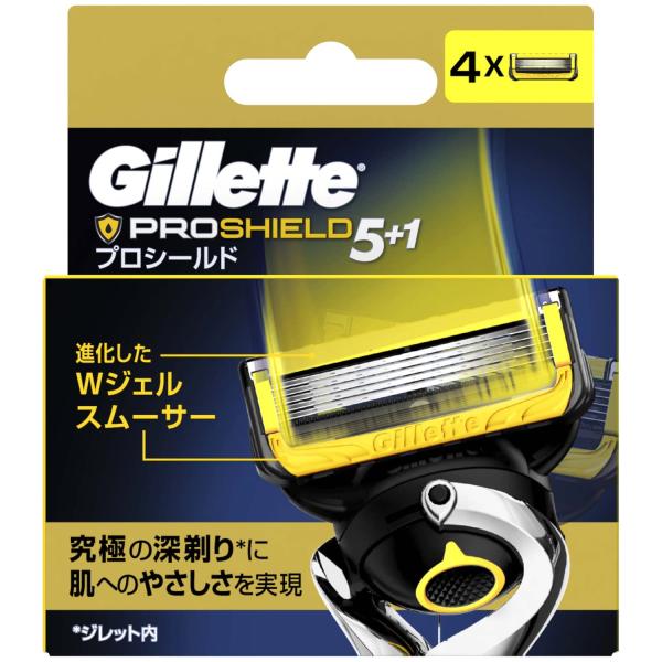 【商品名】　ジレット Gillette プロシールド 替刃4コ入 【商品説明】　・すべてのプロシールド、プログライド、フュージョン、スキンガードのホルダーで使用できます。・ブラント名: ジレット・メーカー名: P&amp;G・商品サイズ (...