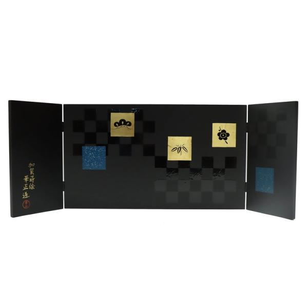 アウトレット品。見本使用、展示品です。アウトレット品 屏風 屏風のみ 9号 三曲屏風 NY36-650 本漆塗 市松松竹梅 幅65〜70cm (23a-ya-0335) インテリア ディスプレイ 見切処分品