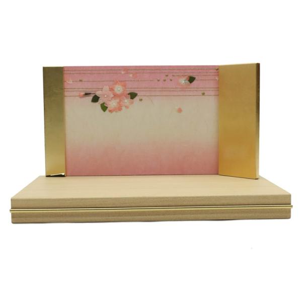 二面組子屏風　日本製　花台付き【一点物】未使用 アウトレット品 雛人形平飾台 屏風・台セット 25号 チョコエンボス平台