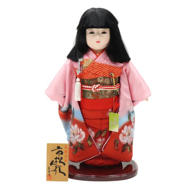 アウトレット品 雛人形 市松人形 13号 正絹 ピンク/赤 25a-ya-0072