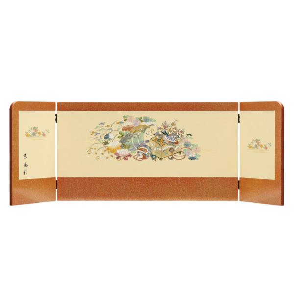 アウトレット品です！見逃しキズ、写真では判別し難い焼けやキズもございます。アウトレット品 インテリア 屏風単品 11号 宝づくし 京金彩 三曲屏風 飾り幅：70〜80cmcm (25a-ya-0118) 雛人形 ディスプレイ 見切処分品