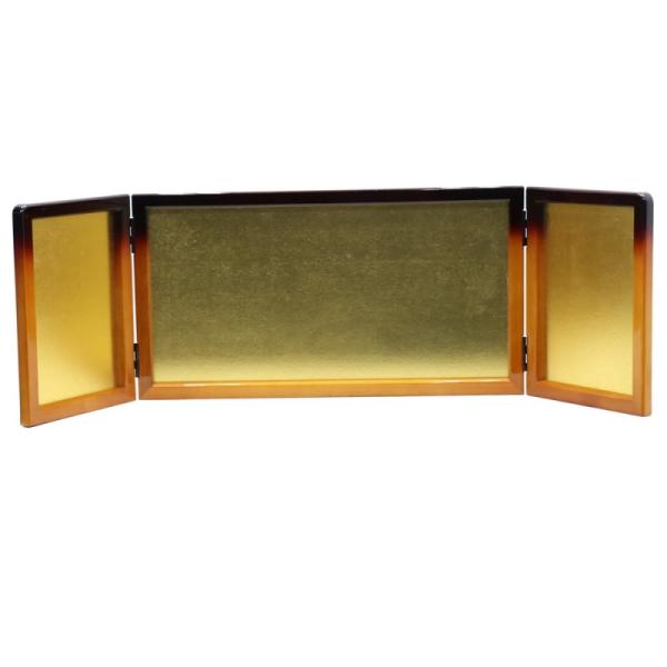 アイデア次第で和風で素敵なインテリア、ディスプレイに、アウトレット品 屏風単品 三曲金屏風 9号 ゴールド 王朝塗 レトロ アートスタンド幅75cm (26a-ya-0848) インテリア ディスプレイ 見切処分品