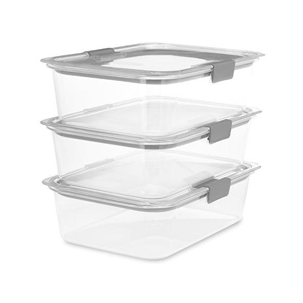 Rubbermaid Brilliance Food Storage Container, Large, 9.6 Cup, Clear, 3 Pack
