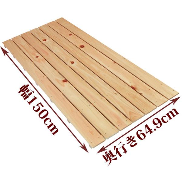 お風呂、玄関、ベランダ、押入れ、倉庫など様々な用途に使用できるすのこです。●商品サイズ(約)：幅150×奥行64.9×高さ4cm●重量(約)：5.4kg●材質：国産ひのき●板幅（約）：85mm●板の厚さ：10mm●板の隙間(約)：9mm関連...