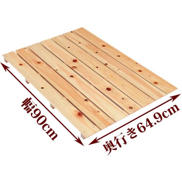 国産ひのきを使用したすのこです。節穴がありますが、強さは通常のものとほとんど変わりません。倉庫などに敷かれる場合は、こちらがお得です。 ひのきの香りと一緒にお届けいたします。●商品サイズ(約)：幅90×奥行64.9×高さ4cm●重量(約)：...