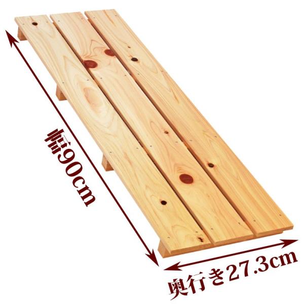 国産ひのきを使用したすのこです。節穴がありますが、強さは通常のものとほとんど変わりません。倉庫などに敷かれる場合は、こちらがお得です。 ひのきの香りと一緒にお届けいたします。●商品サイズ(約)：幅90×奥行27.3×高さ4cm●重量(約)：...