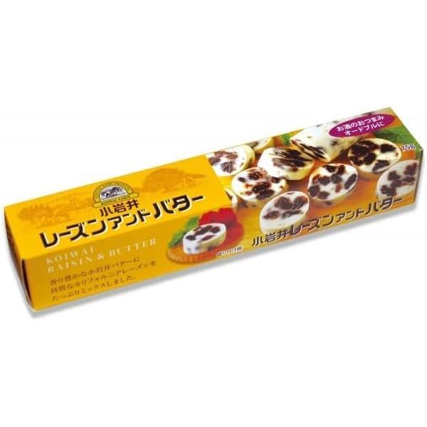 商品の説明 バターの濃厚なコクとカリフォルニアレーズンのほどよい甘さの小岩井伝統のミックスバターです。 原材料・成分 生乳　食塩　レーズン