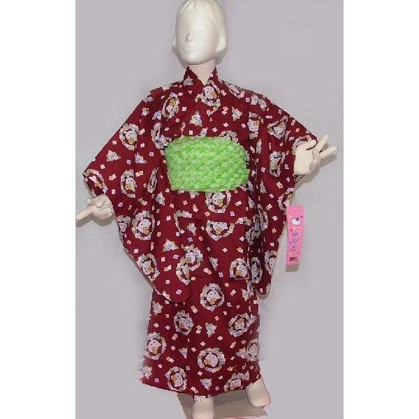 子供浴衣 ハローキティー 120 あずき地 7歳〜8歳用アウトレット