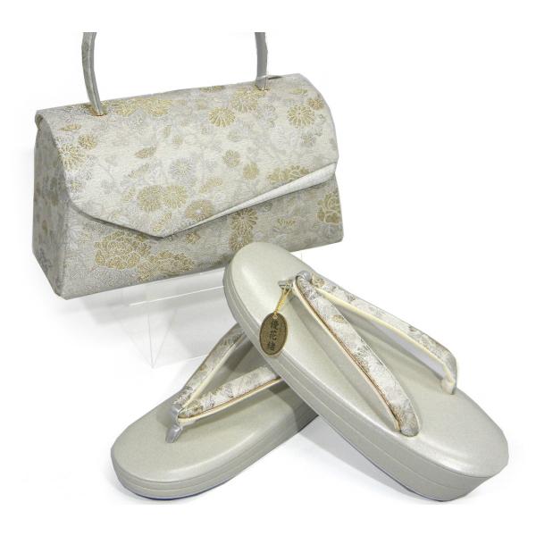 草履バッグセット 優花緒 つづれ帯地 菊柄 かぶせ和装用和装バッグ