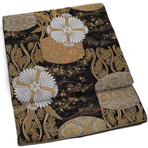 金菊刺繍柄の正絹西陣織袋帯