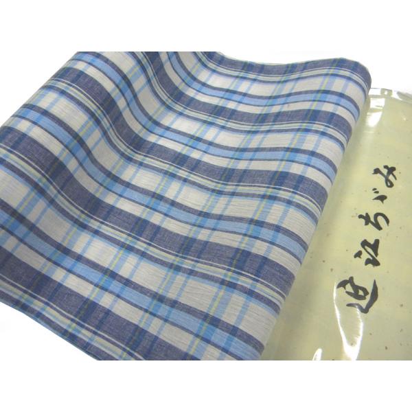 近江ちぢみ 反物 浴衣 夏着物 近江ちぢみ 綿麻縮み 格子絣藍（男女兼用夏の着物反物）浴衣反物