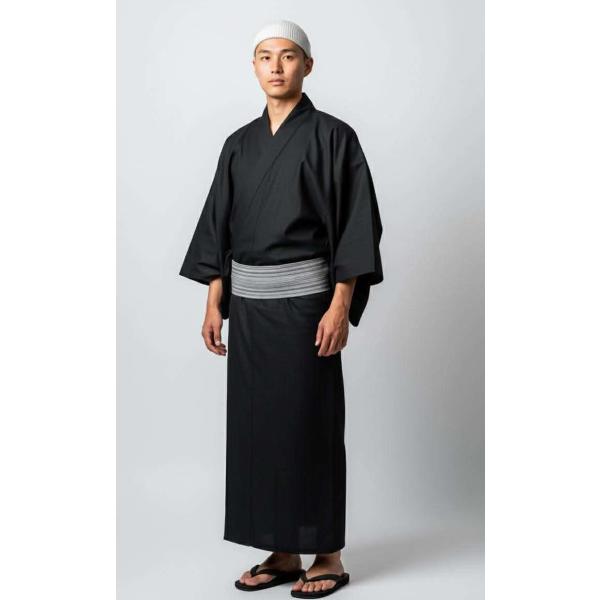 男物浴衣 仕立上り Ｓ〜5Ｌプレタ浴衣 先染しじら絣 黒無地 男性用浴衣単品 M/L//LL/3L/4L/5L