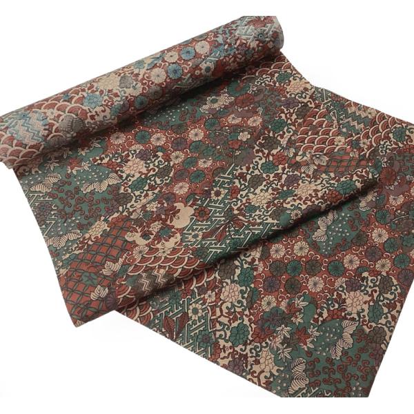 着物のはぎれ 正絹 更紗赤茶 京友禅小紋 反物切り売り 着物反物 : 京都