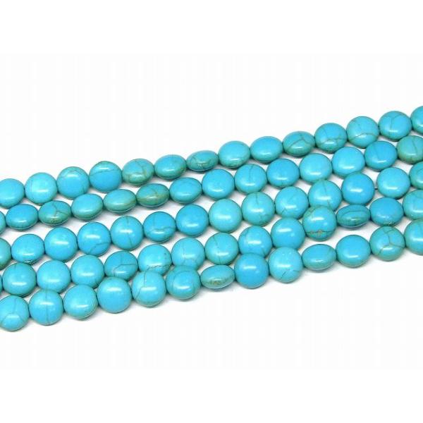 g3-334D ターコイズ トルコ石 円盤 10mm コイン 1連37cm 通し針、解説