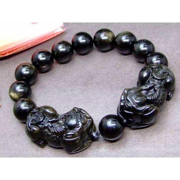 天然石 パワーストーン g3-463Z ゴールドオブシディアン 貔貅 ヒキュウ