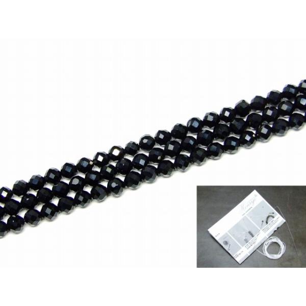 g3-482　　4mm ブラックオニキス カット 最高級５A 1連37cm 通し針、解説書、1ｍゴム付き 送料無料有 ブラジル産 天然石 パワーストーン