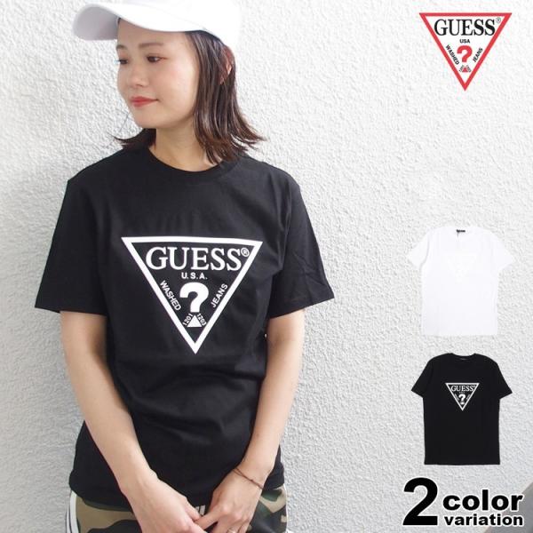 売れ筋商品|||ゲス Tシャツ レディース トップス PEARLS LOVE TRIANGLE TEE - Print T-shirt - jet black ゲス GUESS PEARLS TRIANGLE LOGO TEE （JET BLACK