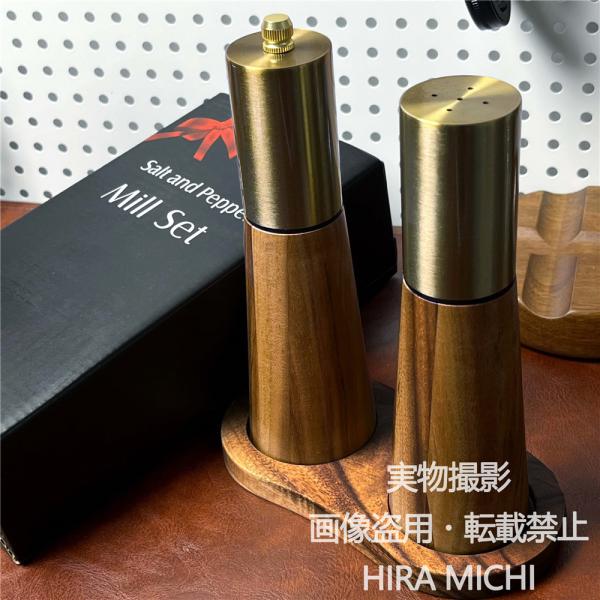 木製×ステンレス 塩胡椒ミルセット 専用スタンド付き 手動式 ペッパーミル ソルトボトル 調味料入れ キャンプ BBQ アウトドア用品 調理器具 野外調理