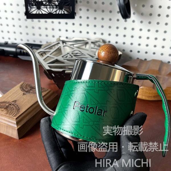 コーヒーケトル ドリップポット 350ml 細口 ハンドドリップ ステンレス製 レザースリーブ 木蓋付き 軽量 コンパクト キャンプ アウトドア 自宅カフェ