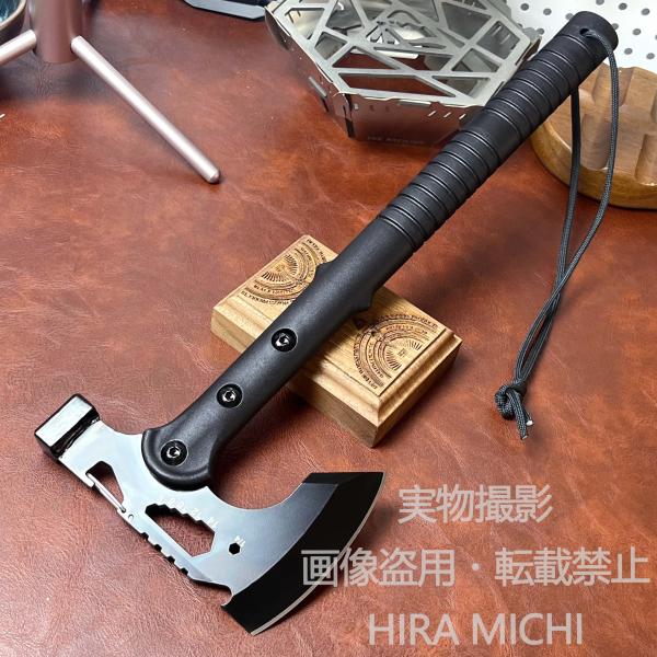 多機能ハチェット アウトドアアックス コンパクト斧 薪割り ハンマー機能 六角レンチ 栓抜き ストラップ付き キャンプ ブッシュクラフト 焚き火 ソロキャンプ