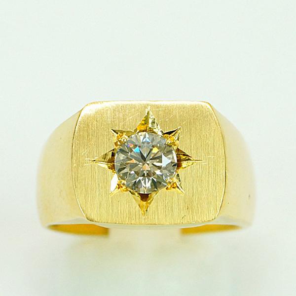 K18 イエローゴールド ダイヤモンド1.006ct 印台 メンズ リング 24号  