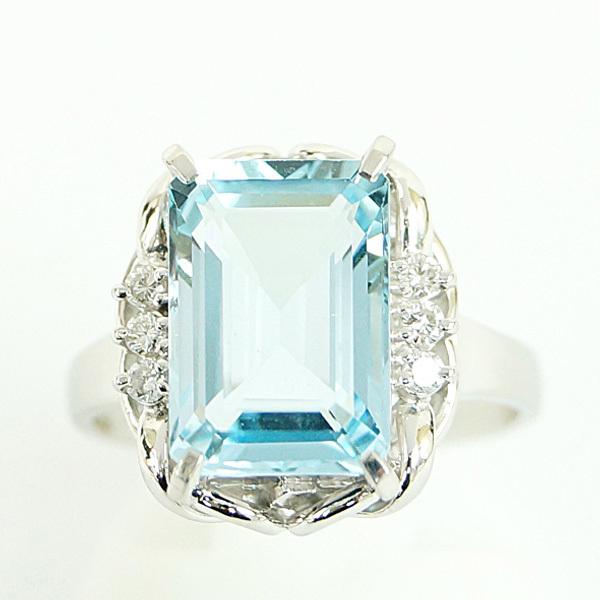 PT900 プラチナ アクアマリン3.72ct リング ダイヤモンド0.12ct 指輪 