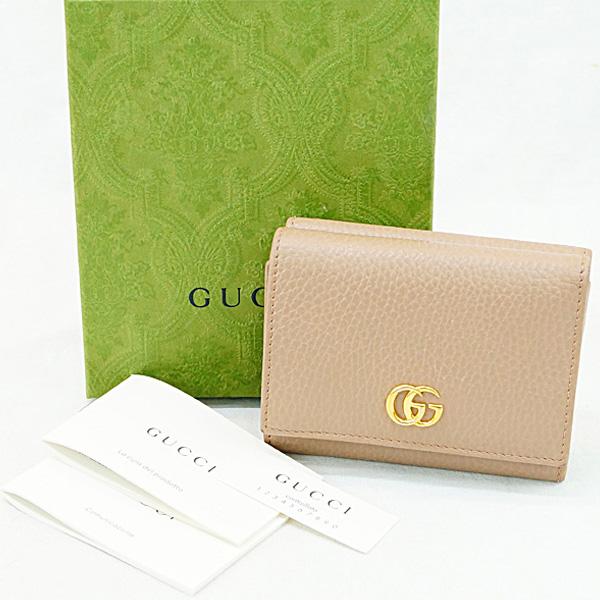 GUCCI グッチ 三つ折り財布 プチマーモント 474746 ベージュ B+ランク  
