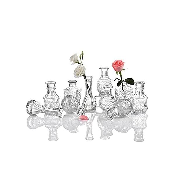 10個セット シングルバッド 花瓶 小 ガラス花瓶 センターピース ヴィンテージスタイル イベント用 ホームインテリア