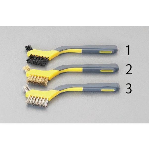 3本入りソフトグリップハンドルペイント剥がし、金属磨き、錆落とし等に裏面も小さいブラシになっているので、細かい作業も対応可能ブラシ材質：ナイロンブラシサイズ(W×D)mm：45×12mm、15×12mm毛丈(mm)：15.8線径(φmm)：...