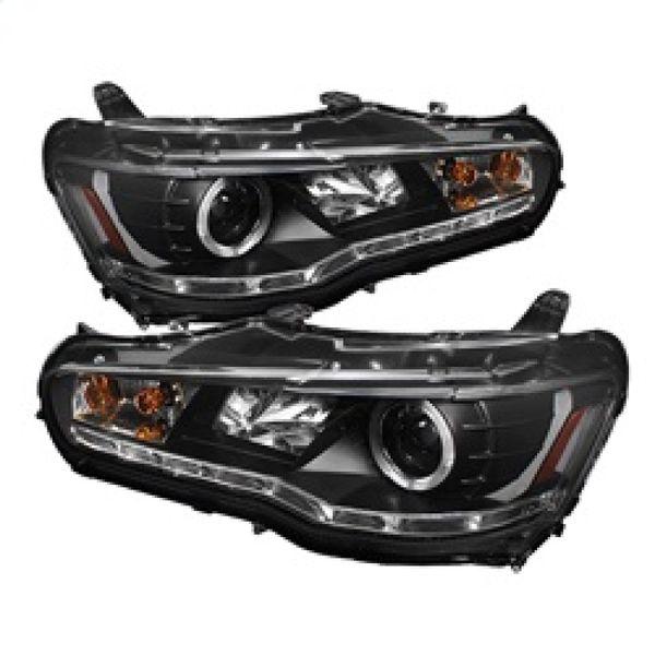 spy5039392 Spyder 三菱 Lancer/EVO-10 08年-14年 プロジェクター ヘッドライト Halogen Model- LED Halo DRL ブラック SP店