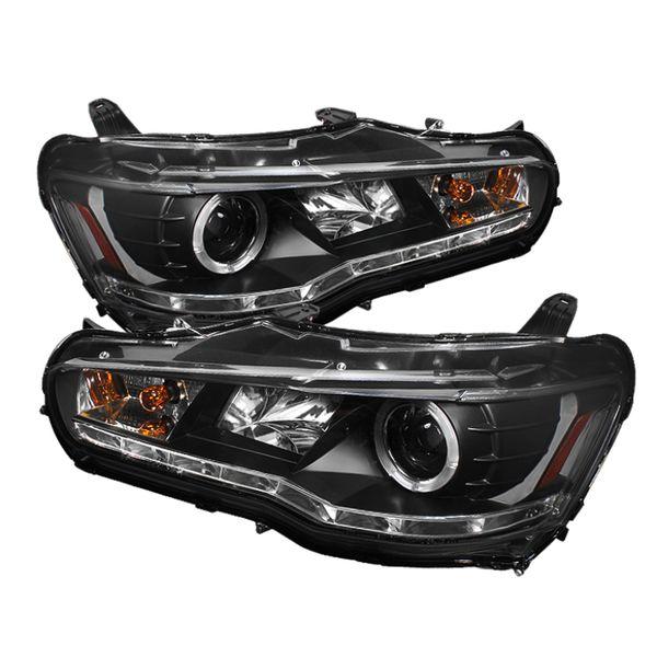 spy5042231 Spyder 三菱 Lancer/EVO-10 08年-14年 プロジェクター ヘッドライト Xenon/HID- LED Halo DRL ブラック JP店