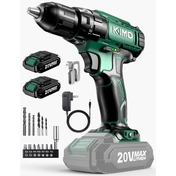 KIMO電動ドライバー 充電式 電動ドリル 20V 2.0Ah 電池2個付き 無断
