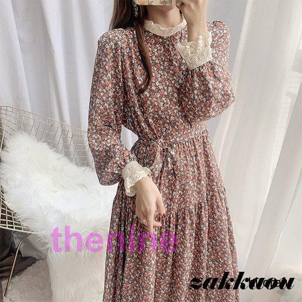 ワンピース レディース 秋 冬 40代 20代 きれいめ 長袖ワンピース 花柄  