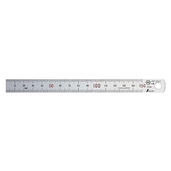 直尺 シルバー 15cm 上下段1mmピッチ 赤数字入 JIS 13404