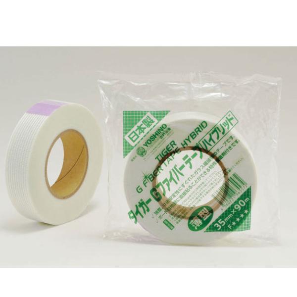 ファイバーテープ・ハイブリッド広島　ファイバーテープ・ハイブリッド壁面の目地処理、クラックの補修にお使い下さい。薄型、高品質です。仮止め用の粘着剤付きです。ローラーで圧着し壁装用パテで仕上げて下さい。35mm×90ｍ巻厚み：0.13mm
