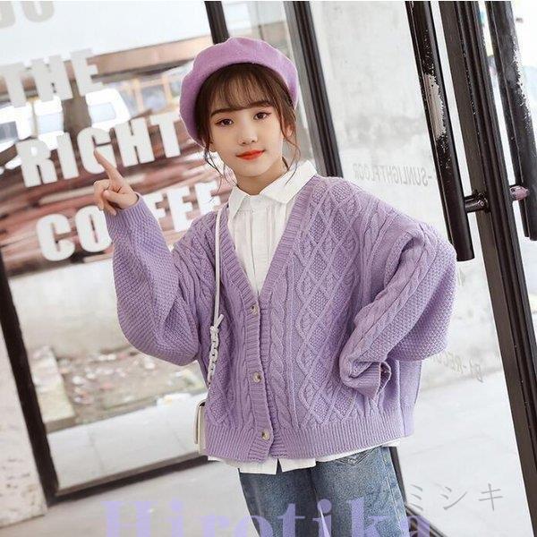 韓国子供服 セーター キッズ 女の子 ニットカーディガン スウィート パープル Vネック 女の子 トップス カーディガン ニット セーター 無地 秋着 冬着 1 170 Qdxz8 Bjm ヒロチカストア 通販 Yahoo ショッピング