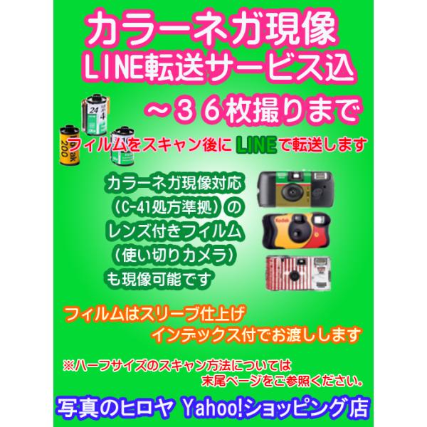 [レターパックライト・クリックポスト発送可][LINE転送サービス付]［フィルム受領後３日以内仕上げ］35mm 36枚撮りまでのカラーネガフィルム／使い切りカメラ（C41処方準拠）の現像、スリーブ仕上、インデックス印刷、LINEで写真データ...