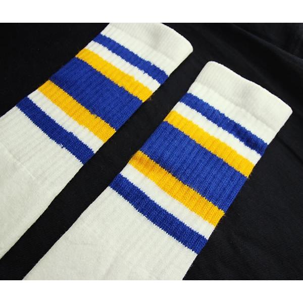 ストア SkaterSocks ロングソックス 靴下 ソックス スケボー Over the knee White tube socks with Royal Blue-Gold stripes style 4 30インチ