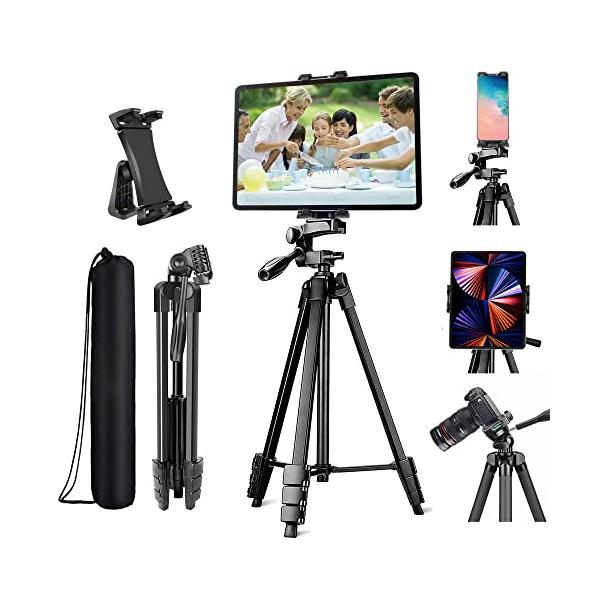 【3in1三脚スタンド】3in1カメラ、タブレット、スマートフォン三脚、多目的。市場に出回っているすべてのタブレット、または画面サイズが4?13.5インチ、デジタル一眼レフが6.6ポンド未満のタブレットとスマートフォンと互換性があります。 ...