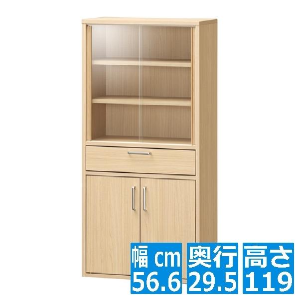 白井産業 食器棚 キッチン収納 ガラスキャビネット FUL-1255DGHNA 白井産業 食器棚 キッチン収納 食器収納 引き出し ガラス引き戸