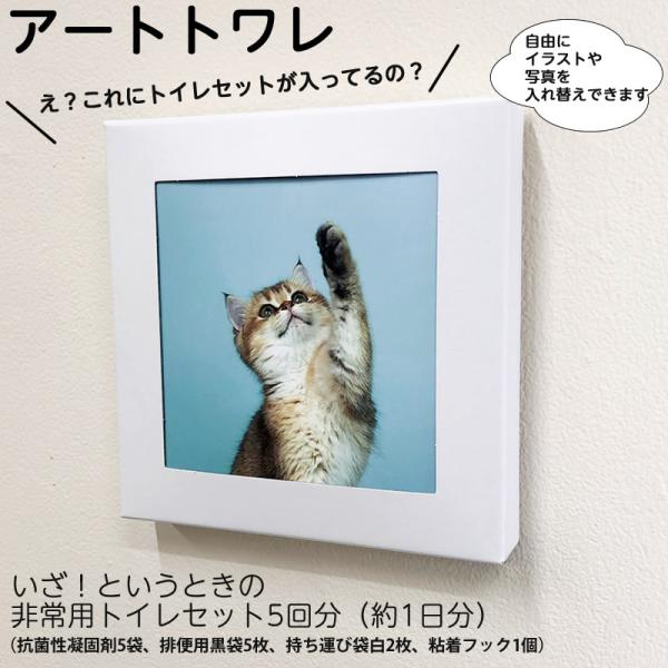 送料込み　長期10年保存　トイレ処理セット アートトワレ 　5回分（1日分）ホワイトボックス（抗菌性凝固剤×５，排便袋×5袋、大型外袋×2、フック×1）