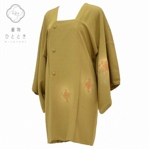 新品未使用の着物コート 道行コート 化繊 身丈129.5cm 裄65cm 紺色系 花唐草文様