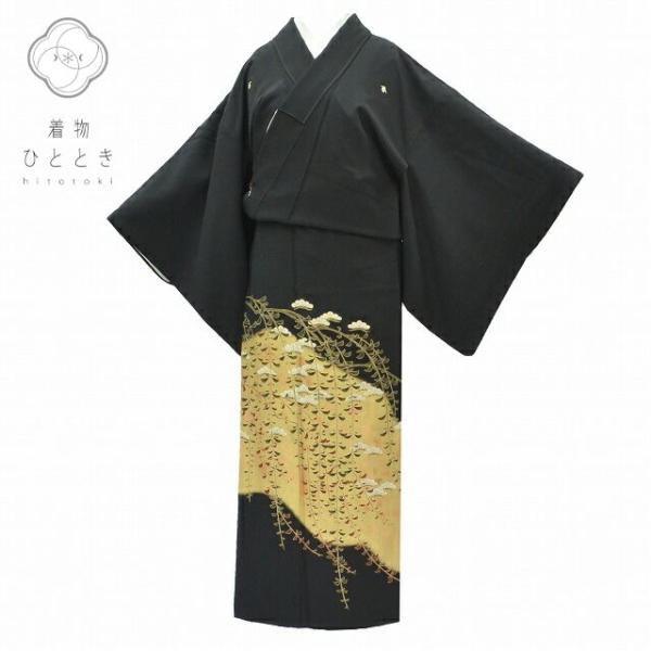 [美品] 比翼付き　黒留袖　正絹　紋入り　黒　鶴　金　礼装　フォーマル　結婚式 hitotoki_qq1996b