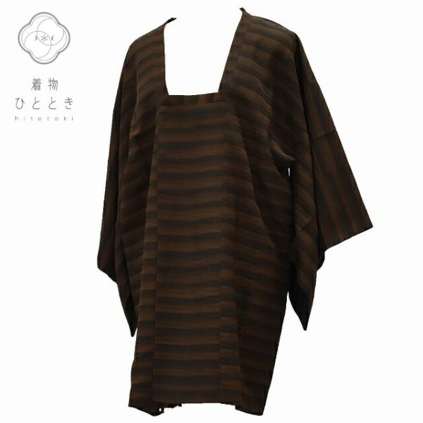 リサイクル着物 道行コート 中古 正絹 袷 道行衿 塵除け 茶系 縞